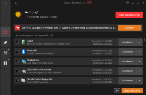 Driver Booster Free aktualisiert Treiber in Deutsch