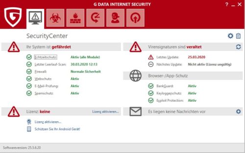 Homescreen der G DATA Internet Security