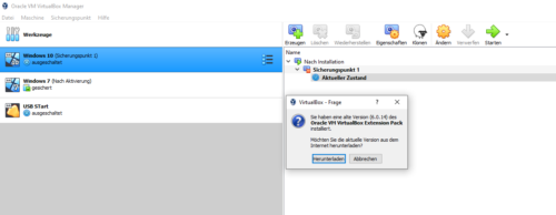veraltetes Oracle VM VirtualBox Entension Pack