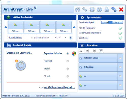 Screenshot der ArchiCrypt Live 8 Verschlüsselungssoftware in Windows 10