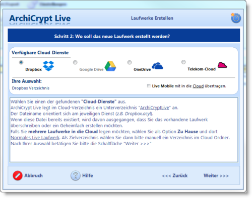 Screenshot der ArchiCrypt Live 8 Verschlüsselungssoftware