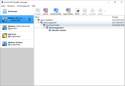 Sicherungspunkte in VirtualBox