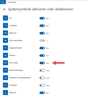 Windows 10 Info-Center ausblenden