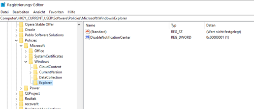 Windows 10 Info-Center über die Registry deaktivieren