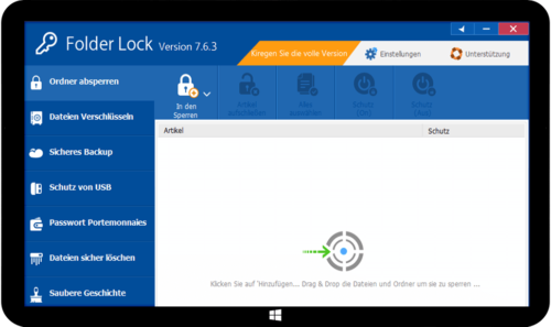Screenshot der FolderLock Verschlüsselungssoftware