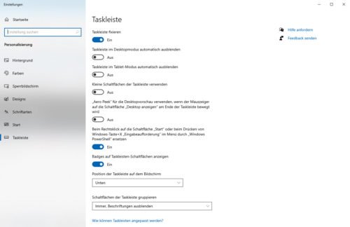 Einstellungen Taskleiste