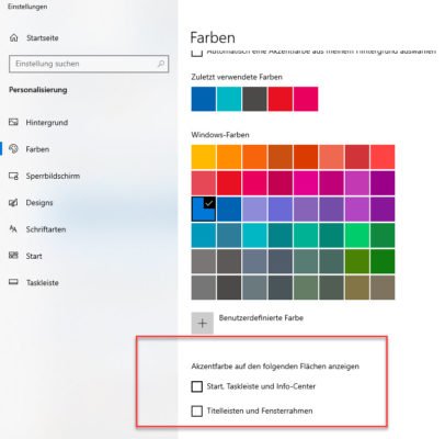 Das Design der Taskleiste über Farben ändern