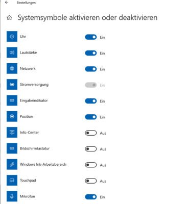 Systemsymbole aktivieren oder deaktivieren