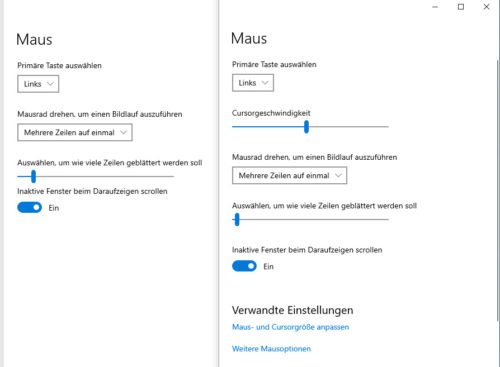 Die Geschwindigkeit vom Maus-Cursor in den Einstellungen