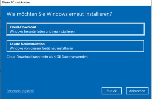 Download von Windows 10 2004 aus der Cloud