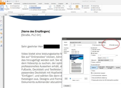 PDF-Datei als Bild drucken um PDF-Inhalte zu schwärzen