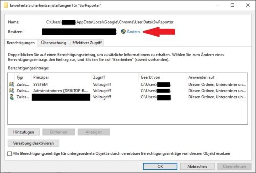 Software Reporter Tool Sicherheits-Einstellungen unter Windows 10 deutsch