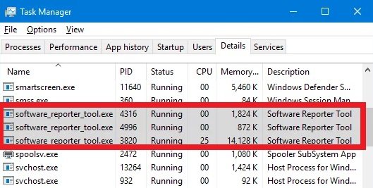 Software Reporter Tool Prozess lặng Taskmanager