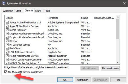 msconfig kann helfen unnötige Dienste in Windows 10 aufzuspühren