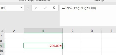 Beispiel für eine Zins-Formel in Excel