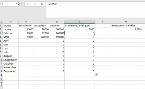 In Excel mit absoluten Zellbezügen rechnen
