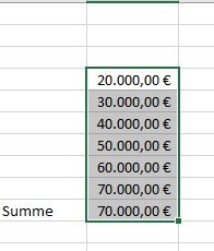 Zahlen in Excel als Währung formatiert