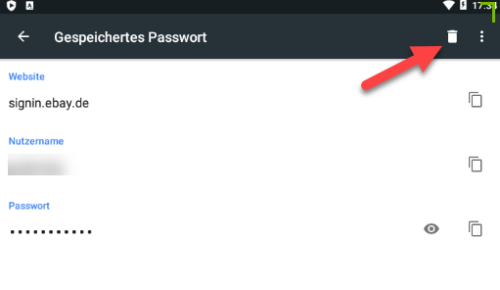 In Google Chrome gespeichertes Passwort unter Android löschen