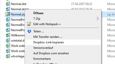 Dropbox kann auch große Dateien mit einem Link teilen