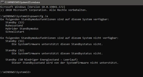 powercfg prüft, ob der Ruhezstand überhaupt möglich ist.