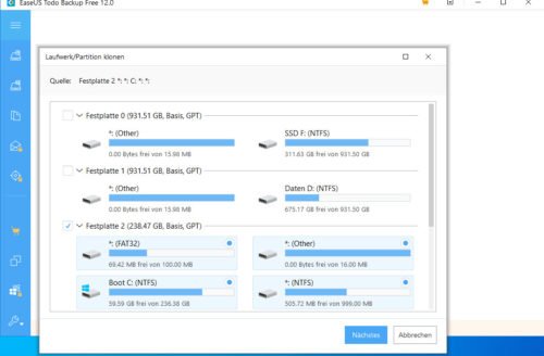 EaseUS Todo Backup Free klont Datenträger
