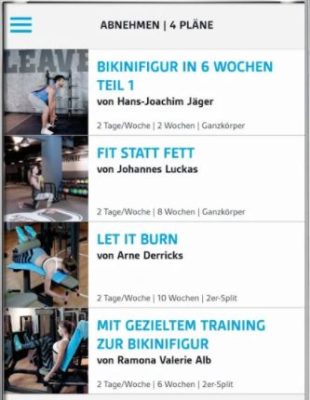 Screenshot der LOOX Fitness App