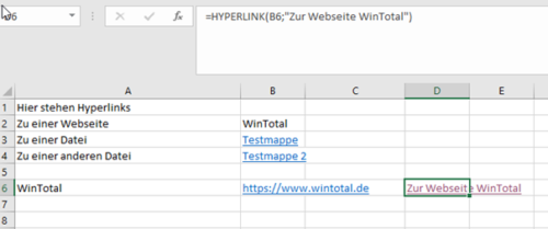 Funktion Hyperlink in Excel