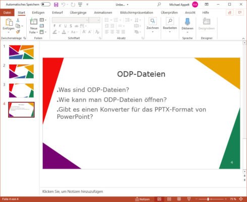 ODP-Datei in PowerPoint geöffnet