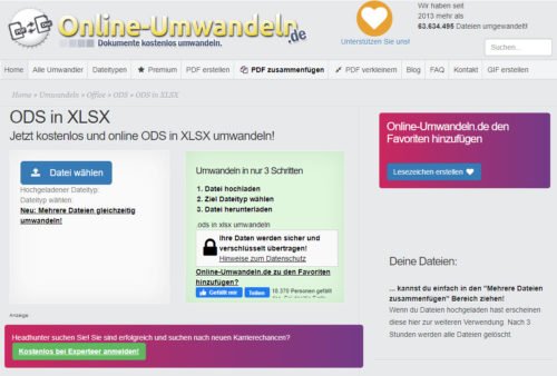 ODS in XLSX online konverter
