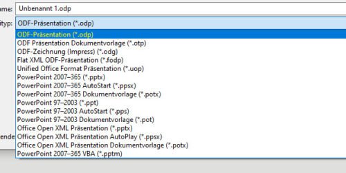 Verschiedene Speichermöglichen für eine ODP-Datei
