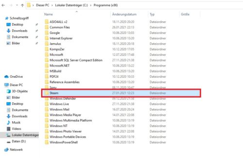 Steam-Installationsordner unter Windows 10