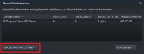 Steam-Bibliotheksordner auf der HDD