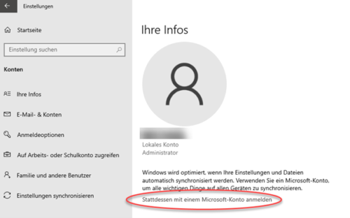 Mit Microsoft-Konto anmelden, um die Windows 10 Kindersicherung nutzen zu können.