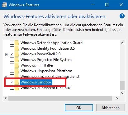 Windows 10 Sandbox aktivieren
