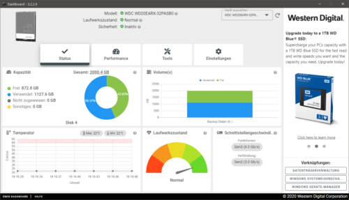 Western Digital Dashboard Übersicht