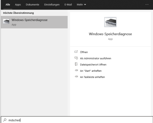 Windows-Speicherdiganose für die Fehlersuche nach Page Fault In Nonpaged Area Windows 10