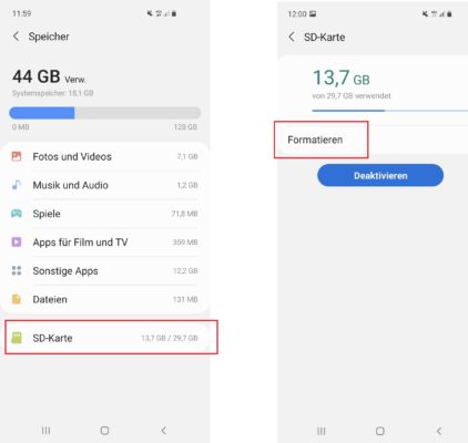 Speicherkarte formatieren: Überblick des Speichers auf einem Samsung-Handy 