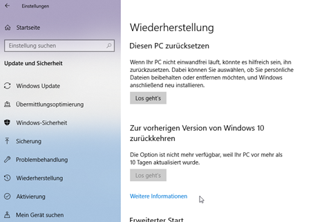 mit windows.old zur vorherigen Version von Windows 10 zurückkehren