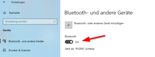 Bluetooth in den Einstellungen von Windows 10