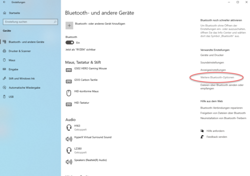 Verwaltung von Bluetooth in Windows 10