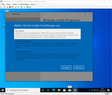 Beitritt zum Windows 11 Insider im Dev Channel