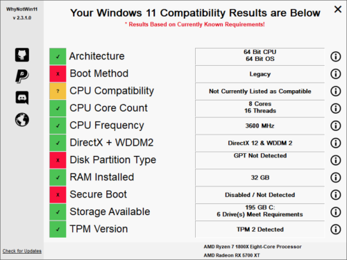 WhynotWin11 prüft die Hardwareanforderungen für Windows 11