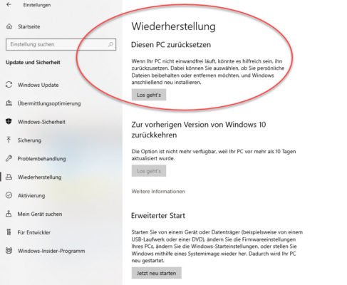 Windows 10 neu installieren ohne Datenverlust