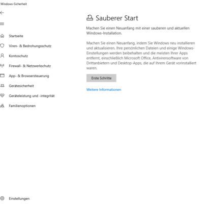 Sauberer Start bis Windows 10 Version 1909 bietet auch eine Reparaturinstallation ohne Datenverlust.