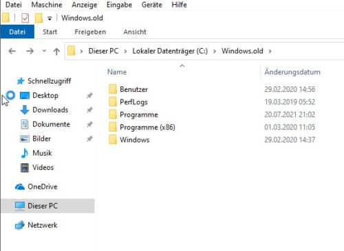 windows.old mit Ihren Daten.