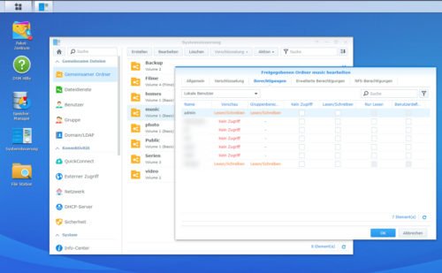 In der Verwaltung vom NAS können Sie Ordner für bestimmte Benutzerkonten freigeben und so NAS-Laufwerke auch in Windows 10 einbinden lassen.