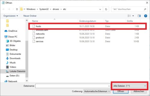 Hosts-Datei editieren unter Windows 10