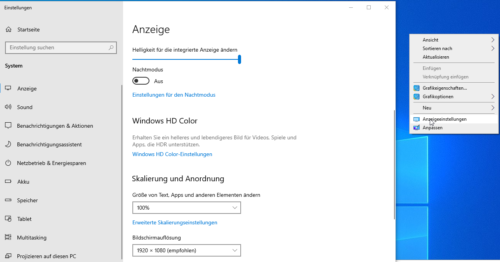 Anpassung der Auflösung in Windows 10
