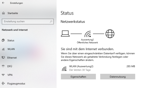 Netzwerkstatus in Windows 10