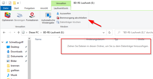 Brennen von Daten unter Windows 10